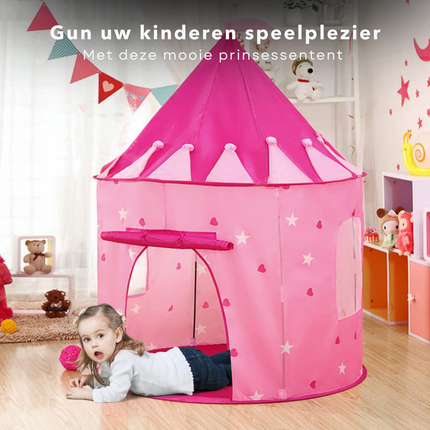 Cheqo® Speeltent - Kinderspeeltent - Prinsessen Kasteel - Prinsessentent - Polyester - Met Opbergzak - Roze - Ø105x125cm Speeltent