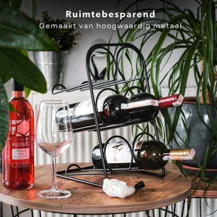 Cheqo® Wijnrek - Wijnfleshouder - Flessenrek - Flessenhouder voor 6 Flessen - Metaal - 38cm wijnrek