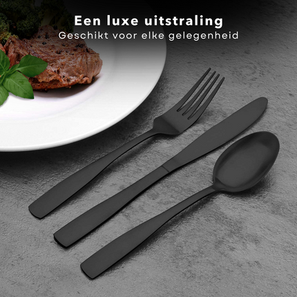 Cheqo® Luxe Mat Zwart Bestekset - Matte Zwart RVS - 16 Delig - Bestek - Lepels - Messen - Vorken - Voor 4 Personen bestekset