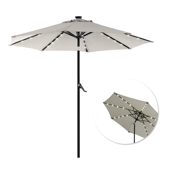 Cheqo® Luxe Parasol met LED-verlichting - Tuinparasol met Licht - 270cm - Lichtgrijs Parasols & Rain Umbrellas