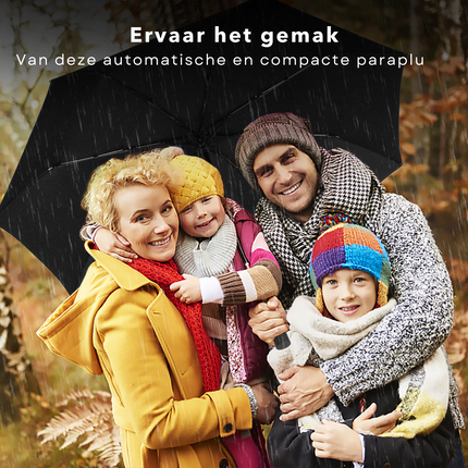 Cheqo® Vol-Automatische Paraplu - 95cm Diameter - Opvouwbaar - Automatisch Uitklapbaar - Drukknop Openen/Vouwen - Zwart Paraplu