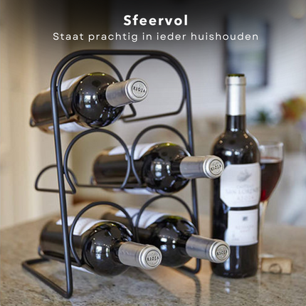 Cheqo® Wijnrek - Wijnfleshouder - Flessenrek - Flessenhouder voor 6 Flessen - Metaal - 38cm wijnrek
