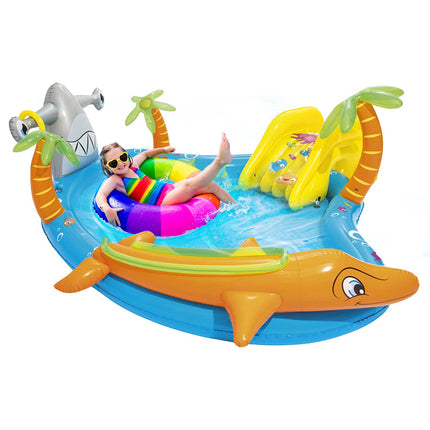 Cheqo® Luxe Speelcentrum - Opblaaszwembad - Speelmat - Zwembad voor Kinderen - Waterpretpark - Inclusief Glijbaan en Speelgoed Speelcentrum
