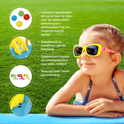 Cheqo® Luxe Speelcentrum - Opblaaszwembad - Speelmat - Zwembad voor Kinderen - Waterpretpark - Inclusief Glijbaan en Speelgoed Speelcentrum