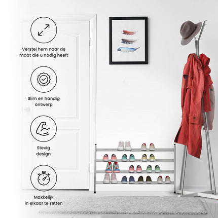 Cheqo® Stevige Schoenenrek Uitschuifbaar - Opbergrek - Schoenen Rek - Opbergsysteem - 61 tot 115 cm - 3 laags Schoenenrek