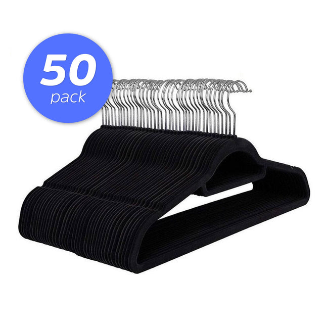 Cheqo® Luxe Kleerhangers - Kledinghangers met Broeklat - Broekhangers - Anti slip - Zwart - 50 stuks Kleerhangers