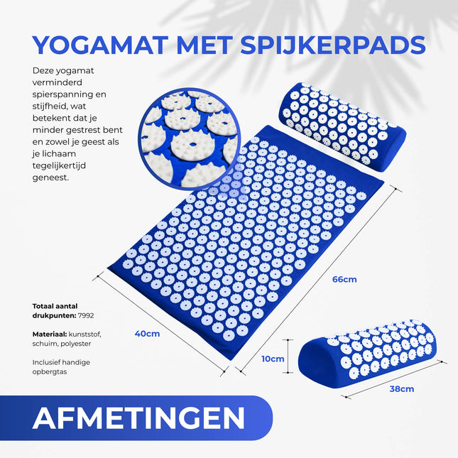 Cheqo® Luxe Acupressuur Mat met Kussen - Spijkermat - Acupuncture - Met Gratis Tas Spijkermatten