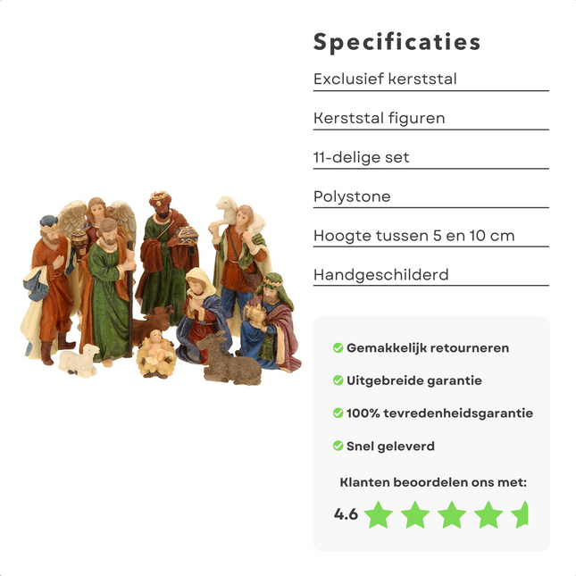 Cheqo® Kerststal Figuren - Kerststalfiguren - Kerstgroep - Kerstbeeldjes - Polystone - 11-delig Kerststal