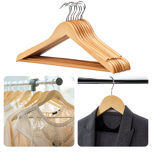 Cheqo® 8-delige Houten Kleerhanger Set - 45 cm Lengte - Perfect voor Kledingopslag - Kledinghangers - Garderobehangers - Kledingrekken Kleerhangers